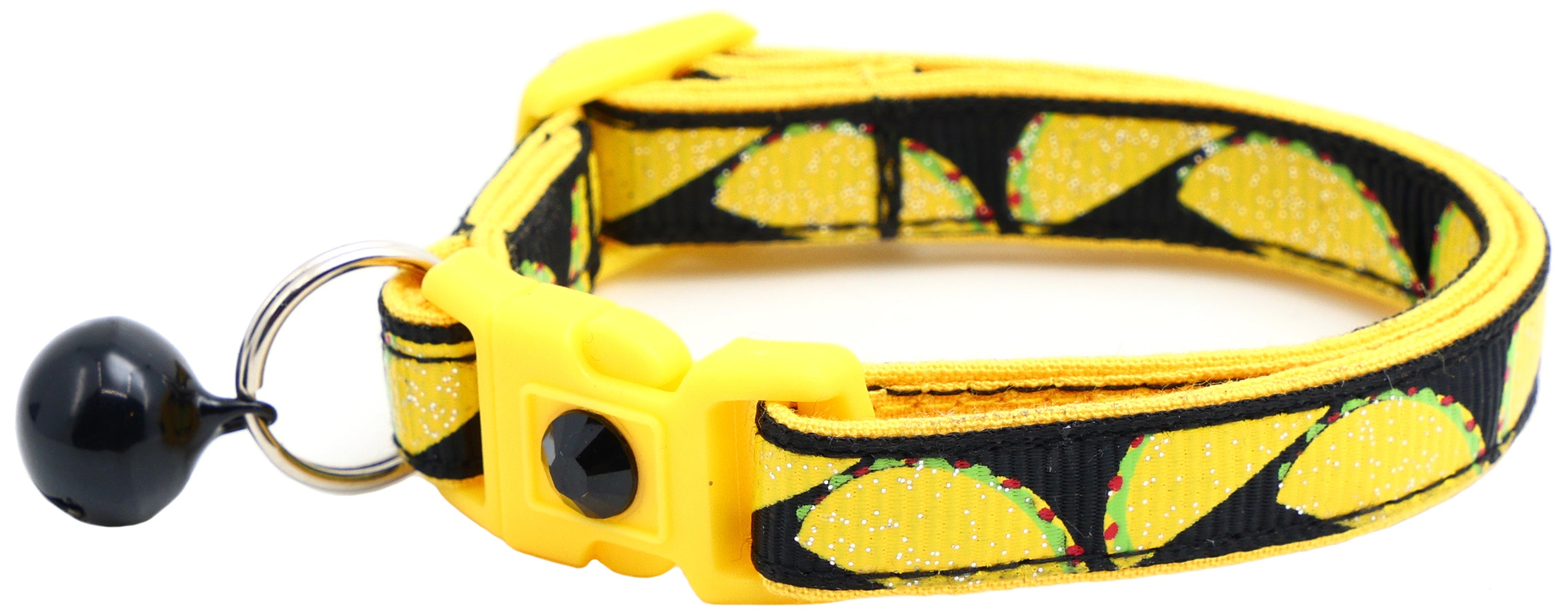 Handmade Taco Breakaway Cat Collar in reinforced cotton with breakaway clips and customizable features.